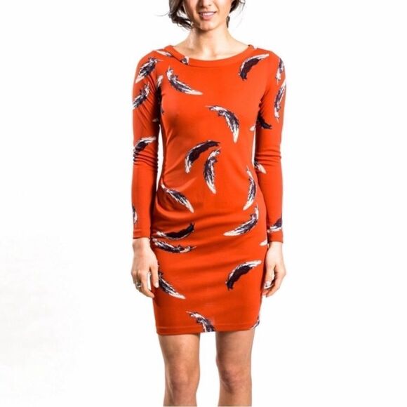 Yoana Baraschi Dresses & Skirts - Yoana Baraschi Dreamweaver Orange Long Sleeve Feathers Dress